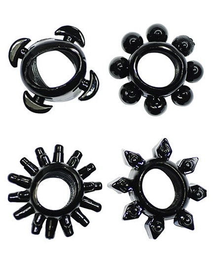 Lot de 4 Anneaux Noirs Brillants Picots