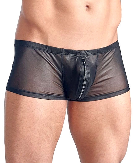 Boxer Homme Noir Sexy Effet Mouillé Fermeture Zip Avant