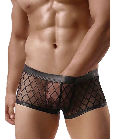 Boxer Homme Sexy Quadrillé Transparent Noir