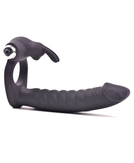 Gode Cockring Rabbit Noir Double Pénétration Silicone