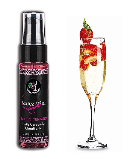 Huile Massage Chauffant Fraise Vin Pétillant 35 ml