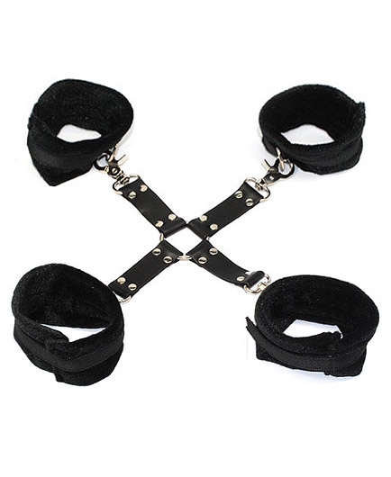 Kit Bondage Menottes Fourrures et Sangles Noir