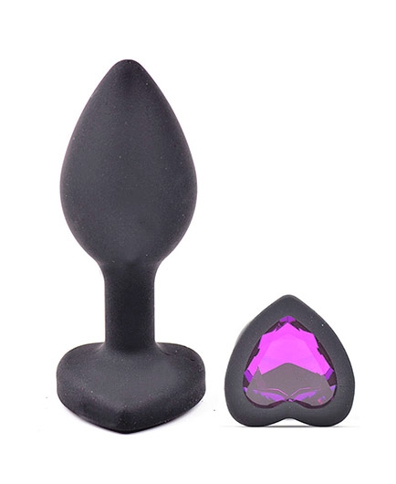 Plug Silicone Noir Bijou Coeur Violine Petit Modèle