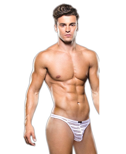Tanga String Homme Semi Ajourée Bandes Blanches