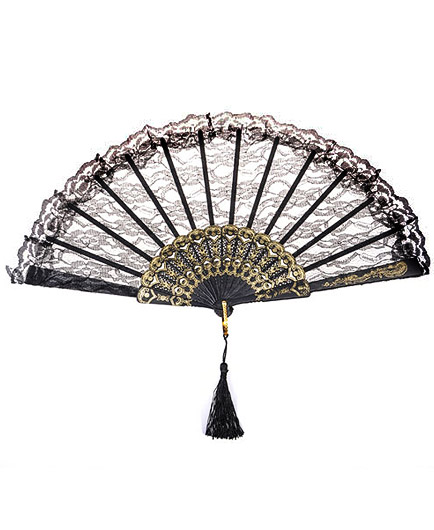 L'Eventail Luxe Dentelle Noir et Doré avec Pompon - photo 1