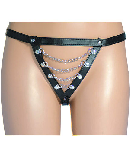 Le String Cuir Fetish Chaines Argentées - photo 1