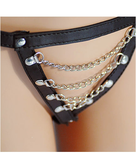 Le String Cuir Fetish Chaines Argentées - photo 2
