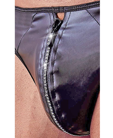 String Noir Effet Mouillé avec Fermeture Eclair Strass - photo 4